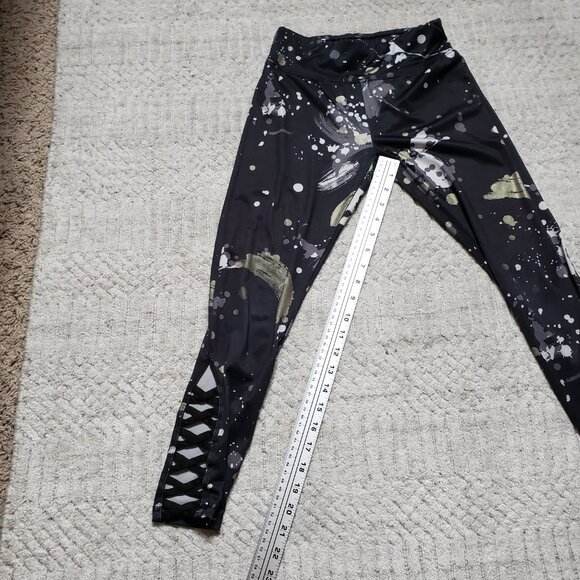 Justice Black and Gold White Splatter Print Leggings Size L 12-14 - Picture 9 of 12
